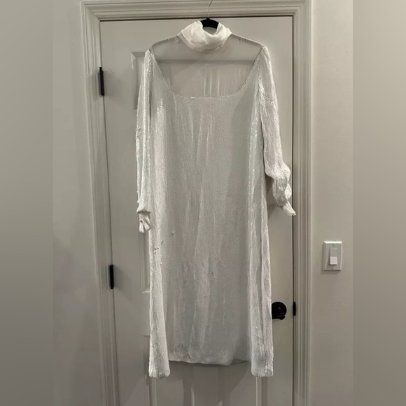 KHAITE White Sequin The Leibel long-sleeve silk mesh panel dress 6 - Picture 3 of 13